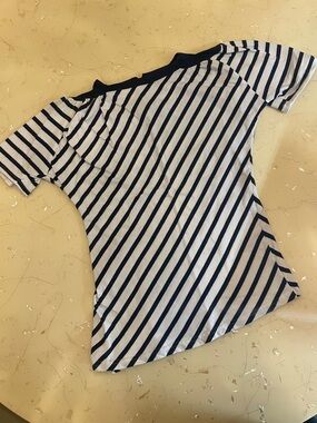 Freddies of Pinewood 1940’s Style White and Navy Blue Striped Saddle Top T-Shirt